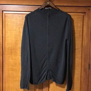 100% merino wool zip cardigan, dark navy blue.